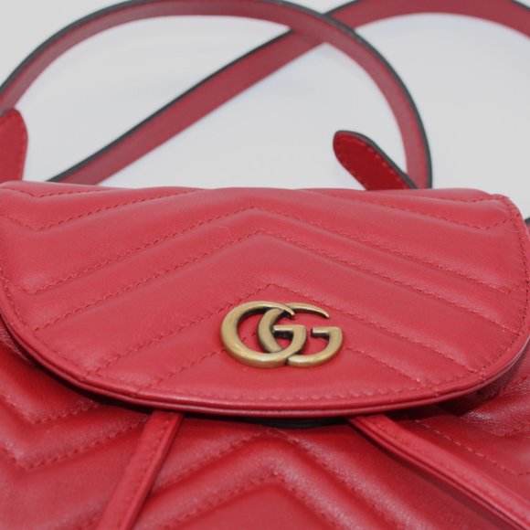 Gucci GG Marmont Red Leather Mini Backpack Bag Purse NWOT